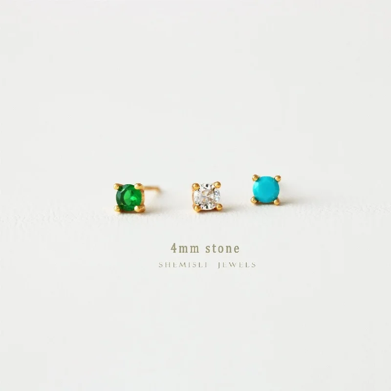 Rainbow - Colored Enameled Butterfly Stud Earrings for a Playful and Colorful Statement4mm CZ Studs, White, Emerald, Turquoise, Unisex, Gold, Silver SHEMISLI - SS074, SS088, SS092