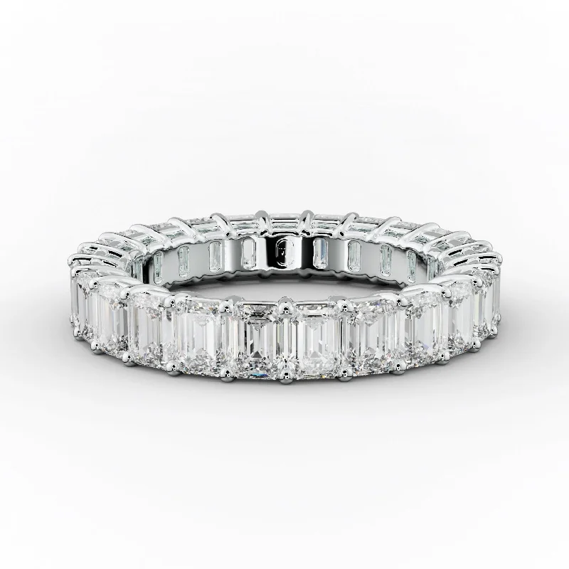 Channel - Set Women's Diamond Rings with Diamonds Securely Held in a Metal Groove for Durability3.0 Carat Emerald Cut Diamond Eternity Band Shared Prong