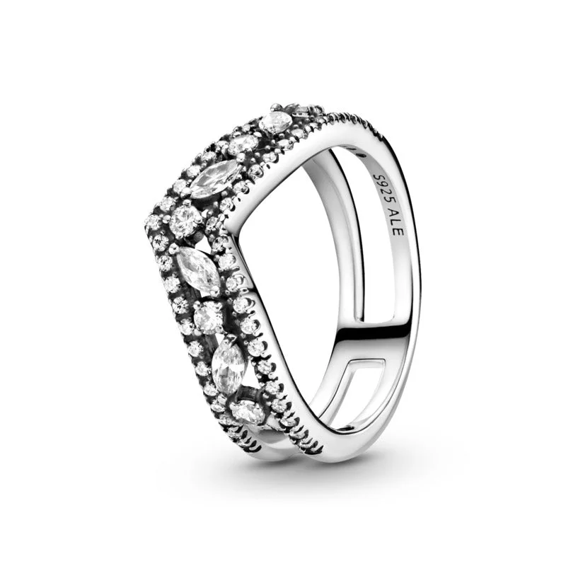 Fashion Rings with Initial Charms in Silver - Plated Metal for a Custom AccessoryWishbone Ring With Clear Cubic Zirconia