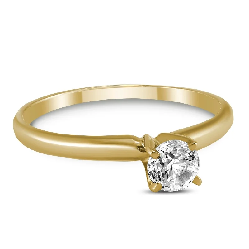 Signature - Design Women's Diamond Rings with a Brand - Specific Pattern and High - Quality DiamondsMarquee Certified (J-K Color, SI1-SI2 Clarity) 1/4 Carat Round Diamond Solitaire Ring in 14K Yellow Gold