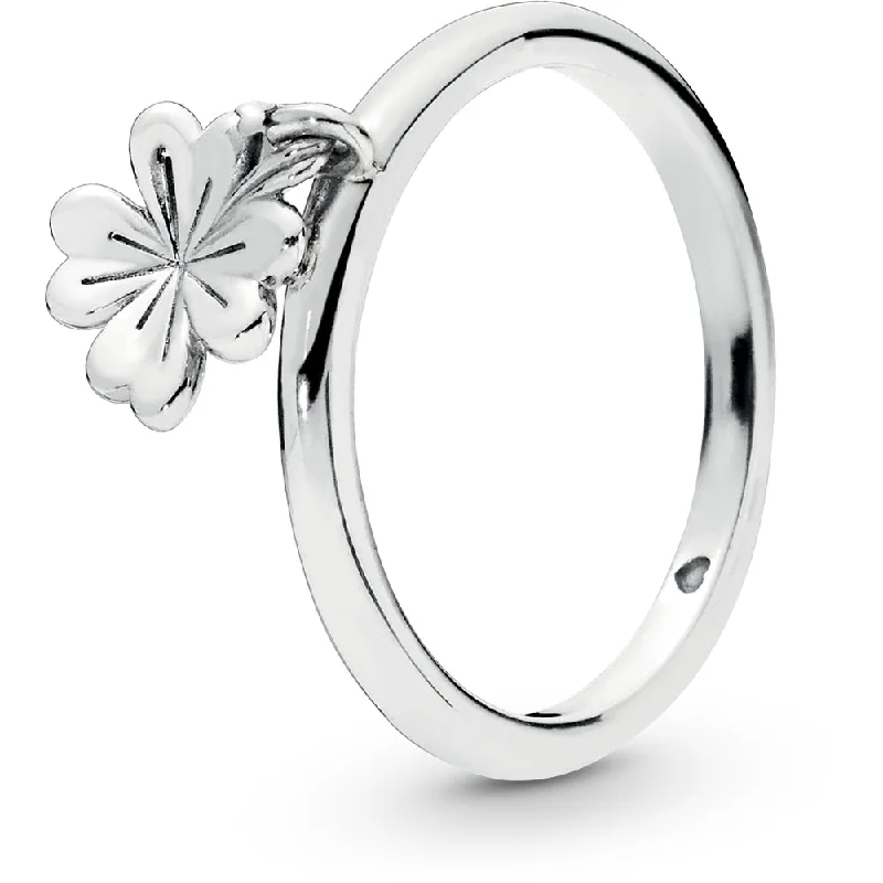 Geometric - Shaped Fashion Rings in Titanium with Iridescent InlaysDangling clover silver ring