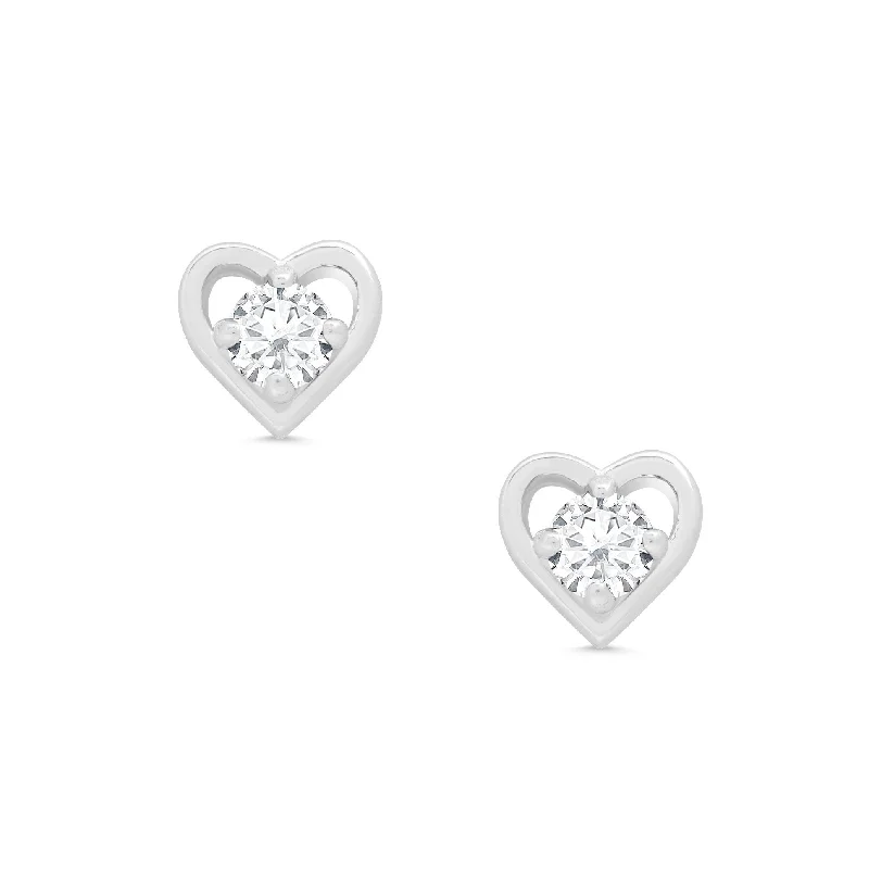 Laser - Engraved Initial Stud Earrings in Silver for a Personalized and Customized AccessoryCZ Heart Stud Earrings in Sterling Silver