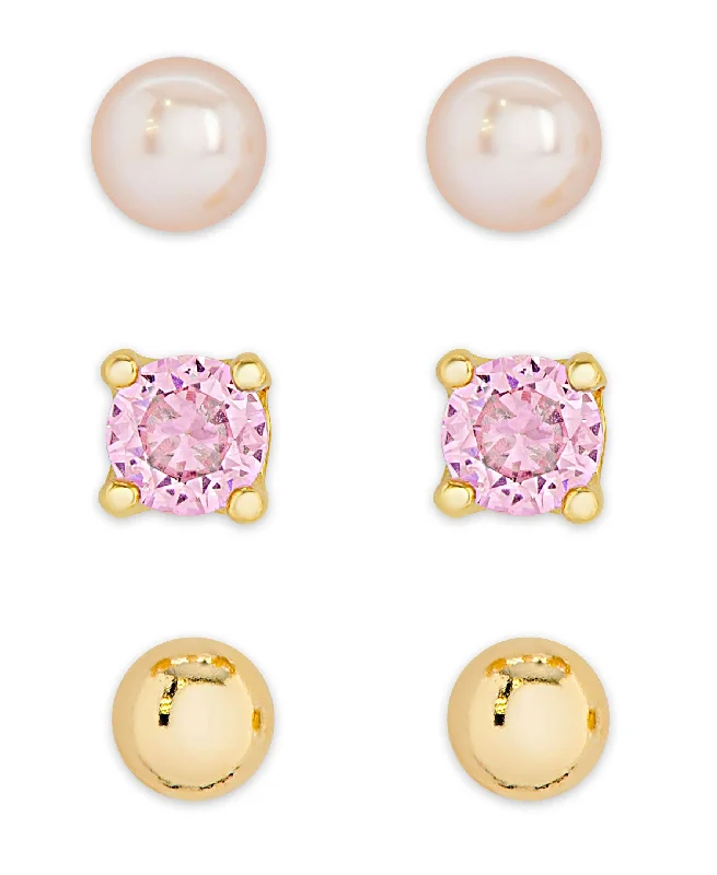 Two - Tone Gold and Silver Plated Clover Stud Earrings for a Lucky and Stylish SymbolFreshwater Pearl & CZ Stud Set in 18k Gold over Sterling Silver