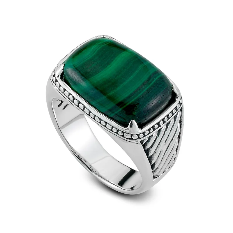 Stackable Fashion Rings in Rose - Gold Tone with Delicate Floral EngravingsSamuel B. Forte Malachite Sterling Silver Ring