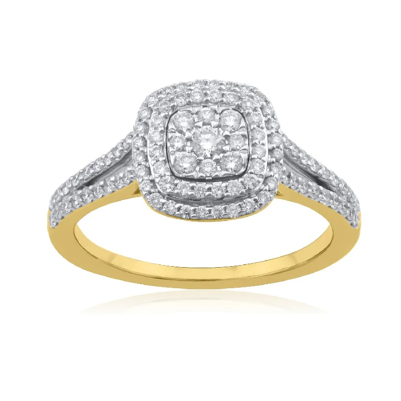 Halo - Style Women's Diamond Rings with a Center Diamond Surrounded by Smaller Diamonds in 18K Gold18K YG Engagement Diamond Ring-1pc