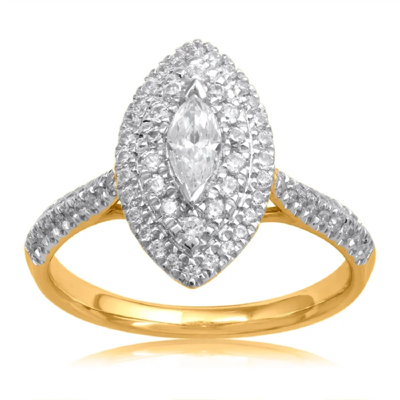 Art Deco - Inspired Women's Diamond Rings with Geometric Designs and Baguette - Cut Diamonds14K YG Cluster Diamond Ring-1pc