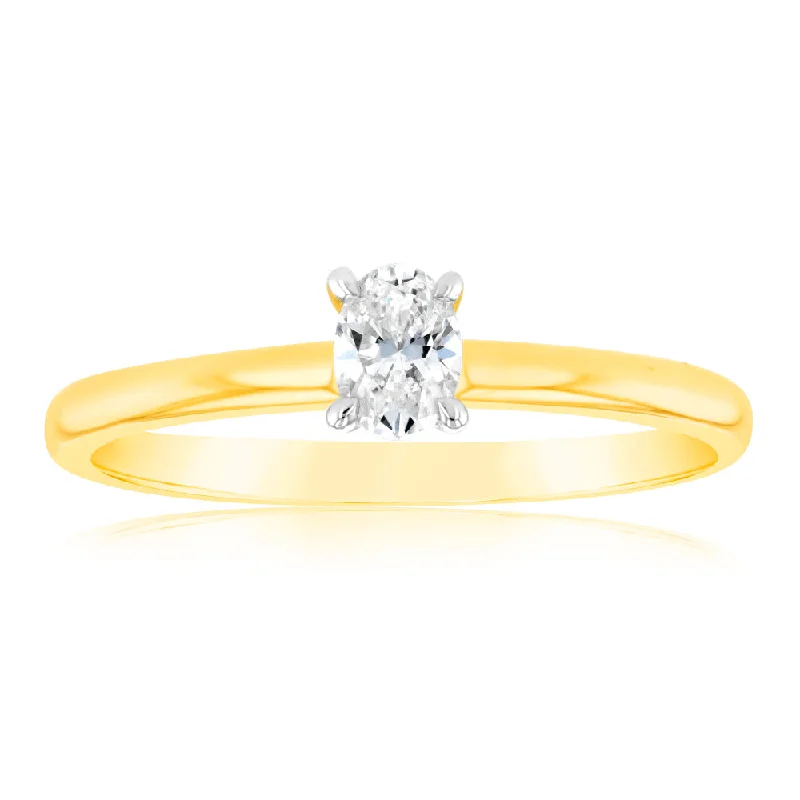 Tennis - Style Women's Diamond Rings with a Continuous Row of Diamonds for a Classic and Versatile LookLuminesce Lab Grown 9ct Yellow Gold 1/4 Carat Oval Cut Solitaire Diamond Ring