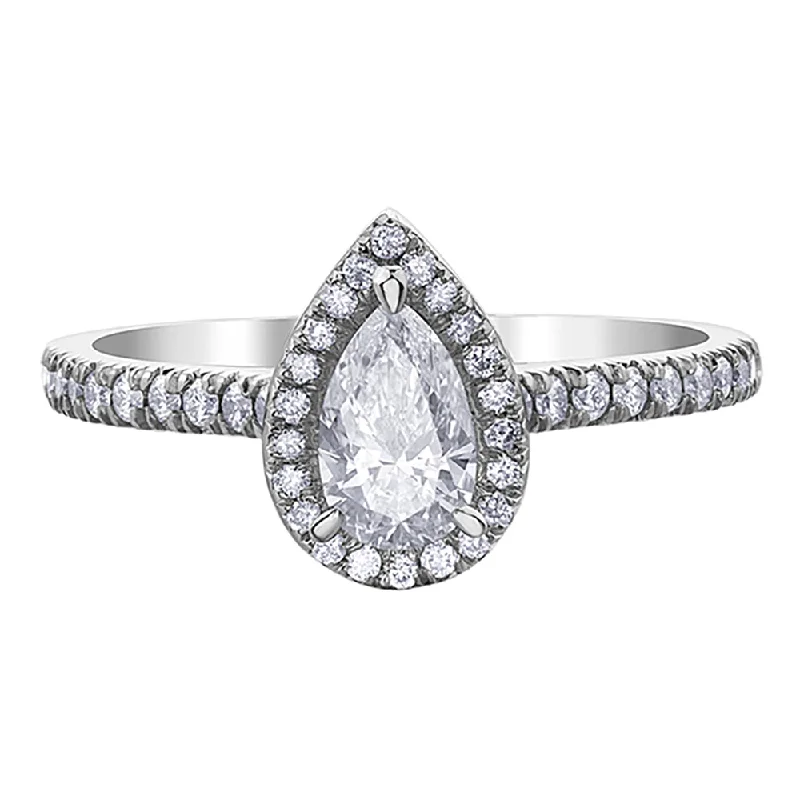 Tennis - Style Women's Diamond Rings with a Continuous Row of Diamonds for a Classic and Versatile LookCanadian Accented Pear Shaped Diamond Ring With Halo