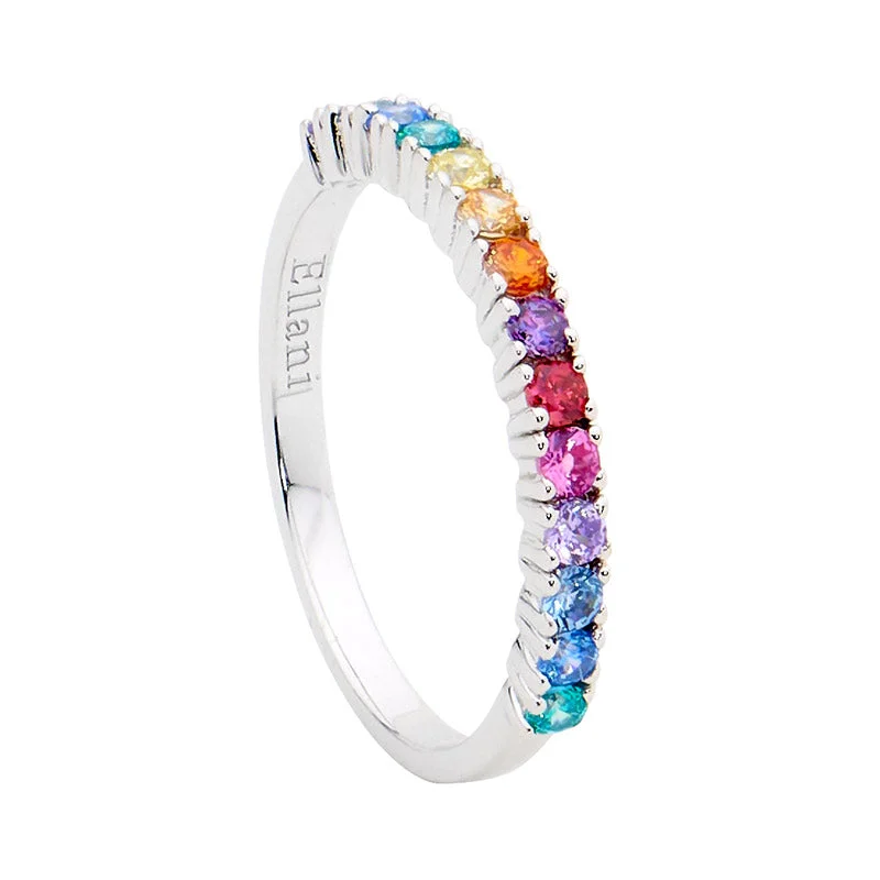 Beaded Fashion Rings in Natural Stones and Cotton Cord for a Handmade AestheticEllani Silver Rainbow Coloured Cz Ring