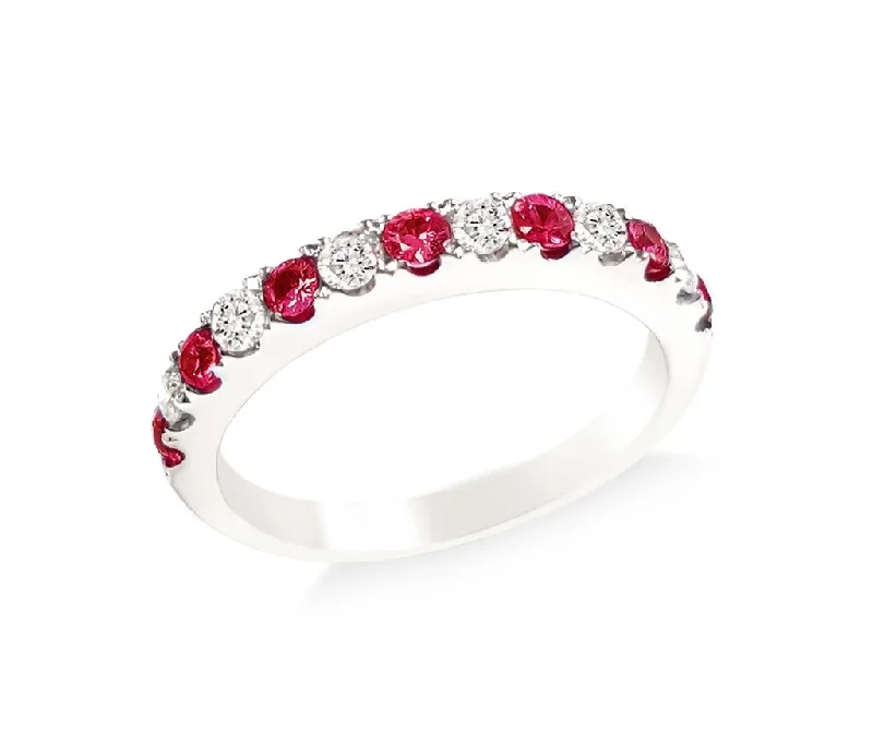 Beaded Fashion Rings in Natural Stones and Cotton Cord for a Handmade Aesthetic14K White Gold Alternating Diamond And Ruby Band