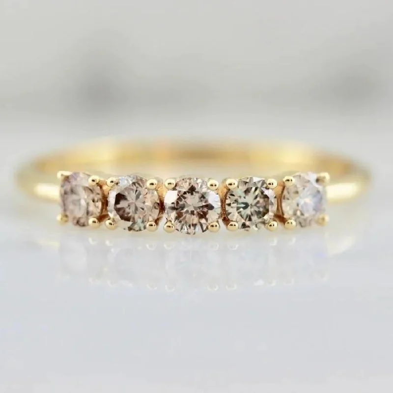 Cluster - Style Women's Diamond Rings with Multiple Small Diamonds Arranged in a Stunning PatternLove Story Champagne Five Stone Round Cut Diamond Band