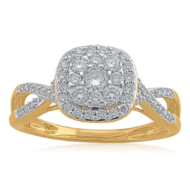 Princess - Cut Women's Diamond Rings in White Gold with a High - Clarity Diamond for a Modern Look14K YG Cluster Diamond Ring-1pc