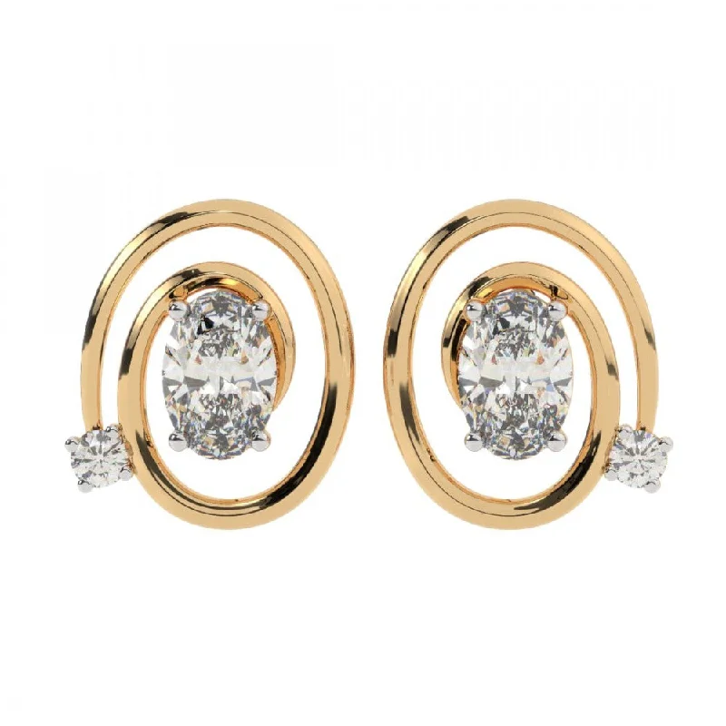 Cathedral - Style Women's Diamond Rings with a Raised Center Setting and Elaborate Metalwork14KT (585) Yellow Gold Earring For Women