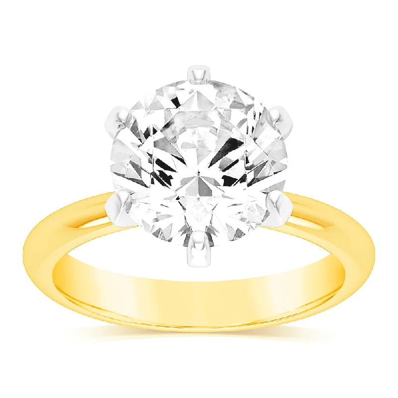 Cathedral - Style Women's Diamond Rings with a Raised Center Setting and Elaborate MetalworkLuminesce Lab Grown 18ct Yellow Gold 5 Carat Certified Diamond Solitaire Ring