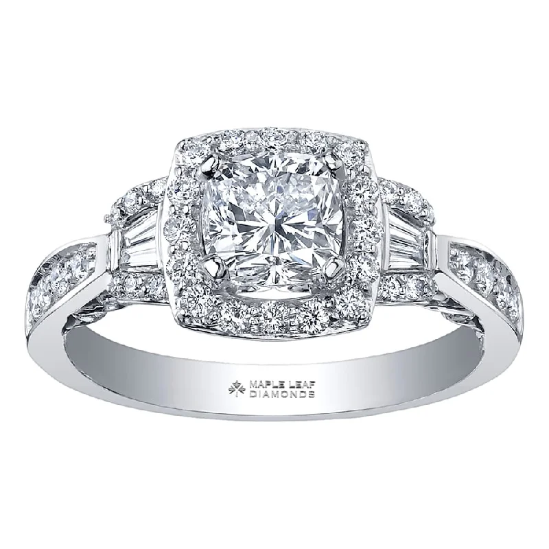 Tennis - Style Women's Diamond Rings with a Continuous Row of Diamonds for a Classic and Versatile LookCushion Cut Canadian Diamond Ring with Round and Baguette Accents