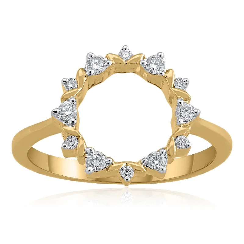 Princess - Cut Women's Diamond Rings in White Gold with a High - Clarity Diamond for a Modern Look18K YG Cluster Diamond Ring-1pc