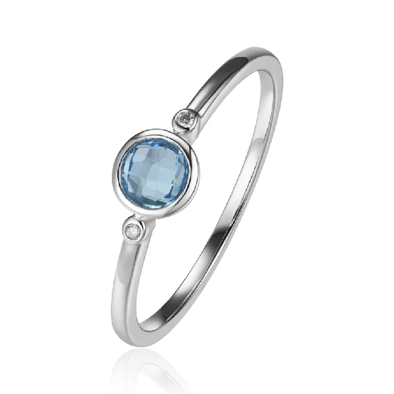 Bangle - Style Fashion Rings in Rose - Gold - Plated Aluminum with Etched Patterns14K White Gold Blue Topaz And Diamond Stackable Ring