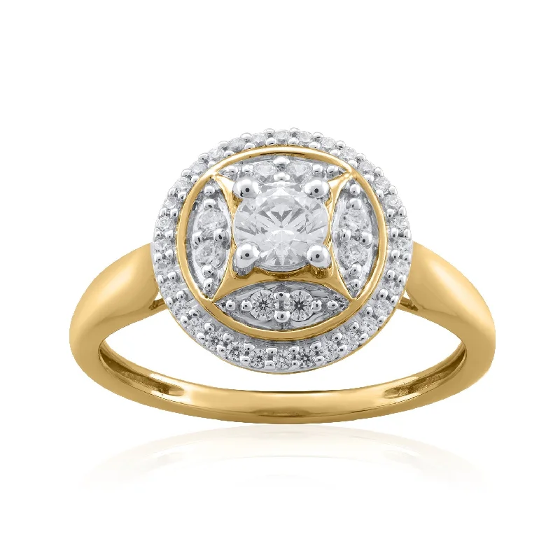 Women's Diamond Rings with Side - Stone Pave Setting for a Sparkling and Continuous Shine18K YG Cluster Diamond Ring-1pc