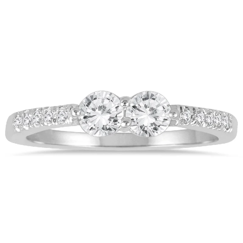 Marquise - Cut Women's Diamond Rings in Palladium for a Unique and Elongated ShapeMarquee 5/8 Carat TW Two Stone Diamond Ring in 14K White Gold