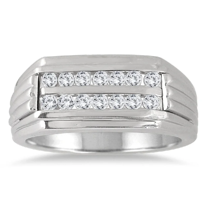 Marquise - Cut Women's Diamond Rings in Palladium for a Unique and Elongated Shape1/2 Carat TW Diamond Men's Double Row Channel Set Ring in 10K White Gold