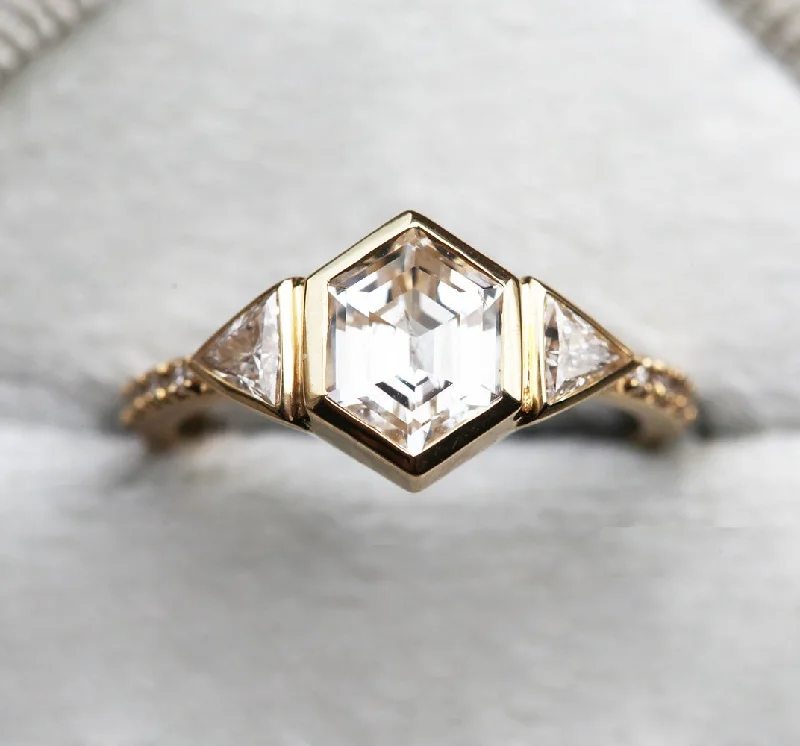 Marquise - Cut Women's Diamond Rings in Palladium for a Unique and Elongated ShapeMegan Hexagon Ring