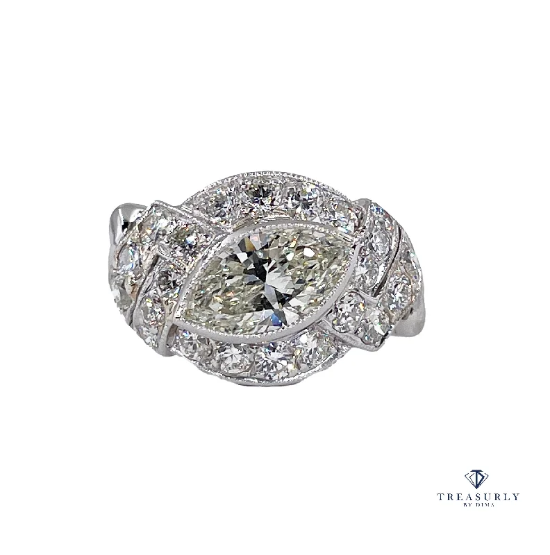 Marquise - Cut Women's Diamond Rings in Palladium for a Unique and Elongated ShapeExquisite Antique Art Deco 2.51ct Moval Marquise Cut Diamond PL Engagement Ring