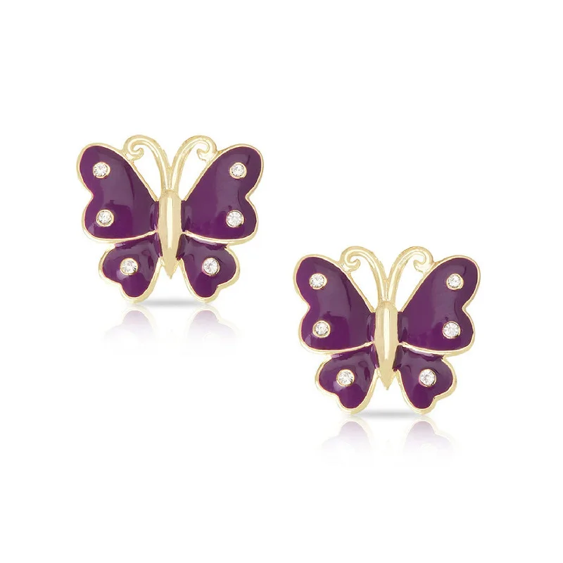 14K Gold Plated Heart - Shaped Stud Earrings for a Romantic and Feminine LookButterfly Stud Earrings with Crystals