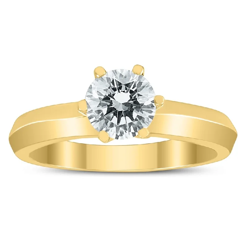 Signature - Design Women's Diamond Rings with a Brand - Specific Pattern and High - Quality DiamondsAGS Certified 1 Carat Knife Edge Diamond Solitaire Ring in 14K Yellow Gold