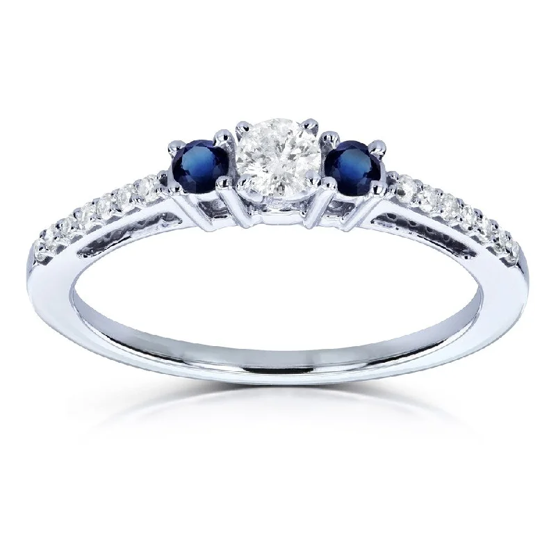 Channel - Set Women's Diamond Rings with Diamonds Securely Held in a Metal Groove for DurabilityAnnello by Kobelli 10k White Gold 1/4ct TGW Three Stone Diamond and Sapphire Promise Ring