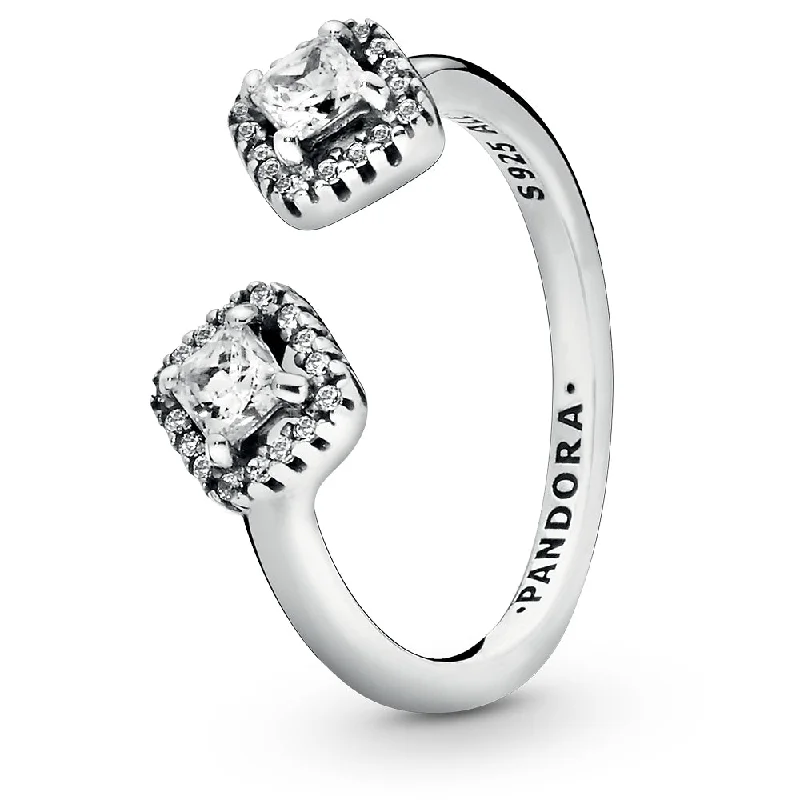 Rhinestone - Embellished Fashion Rings in Silver - Tone Metal for a Glamorous TouchSquare Sparkle Open Silver Ring w CZ