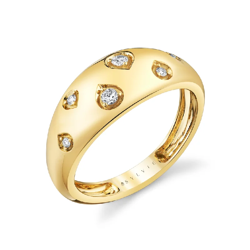 LED - Lit Fashion Rings in Plastic with Color - Changing Effects for a Futuristic Look14K Yellow Gold Flush Set Domed Natural Diamonds Ring