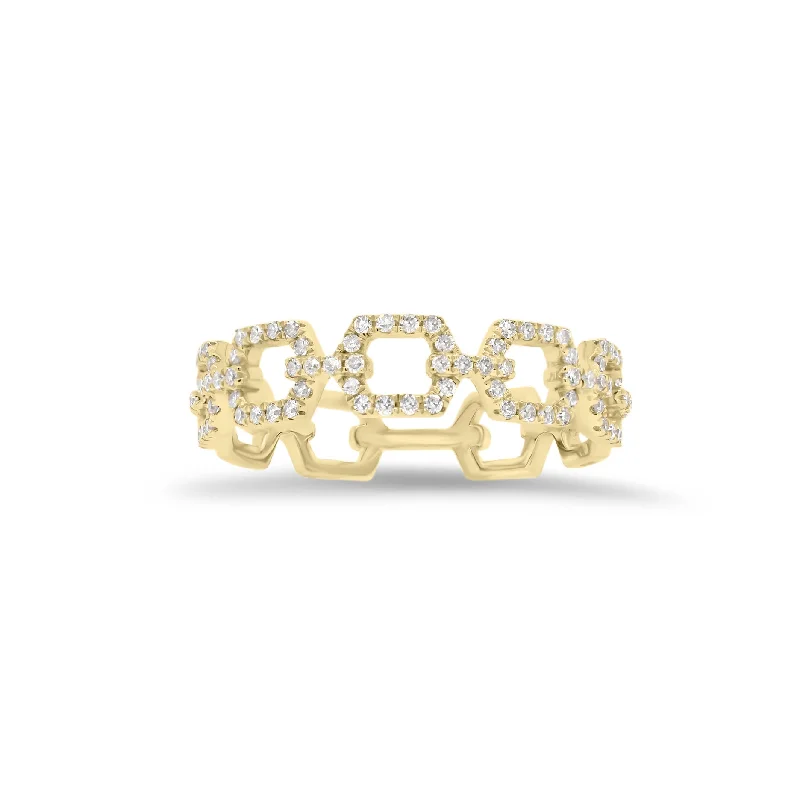 Statement - Making Fashion Rings in Gold - Plated Brass with Oversized Cubic Zirconia StonesDiamond Open Square Chain Link Stackable Ring