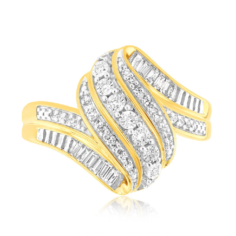 Vintage - Style Women's Diamond Rings with Floral - Engraved Bands and Multiple Diamond AccentsLuminesce Lab Grown 0.20Ct Diamond Wave Ring In 9ct Yellow Gold