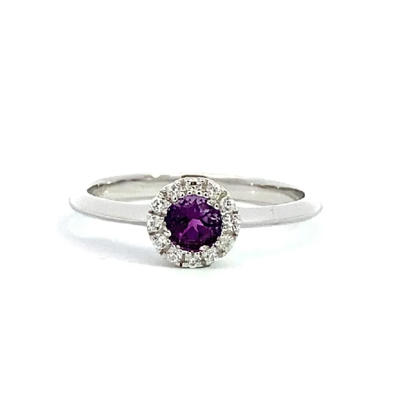 Geometric - Shaped Fashion Rings in Titanium with Iridescent InlaysFebruary Birthstone Ring: Sterling Silver Amethyst Halo Ring