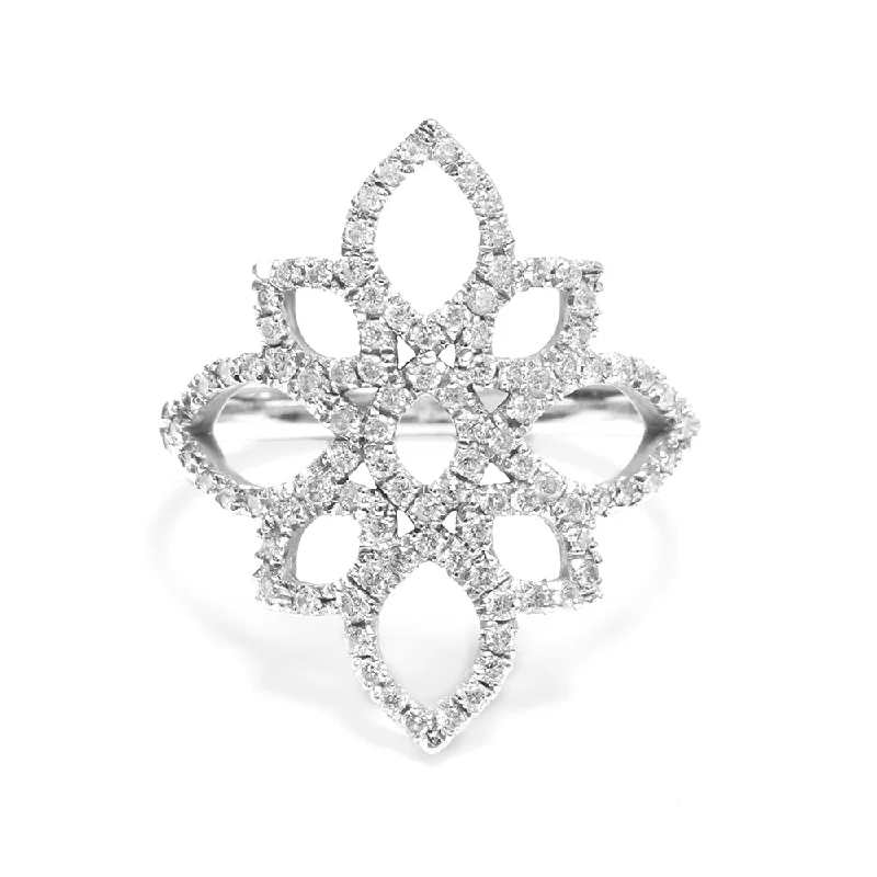 Women's Diamond Rings with Side - Stone Pave Setting for a Sparkling and Continuous ShineStatement Lace Diamond Ring - Lotus