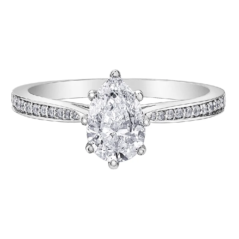 Vintage - Style Women's Diamond Rings with Floral - Engraved Bands and Multiple Diamond AccentsCanadian Accented Pear Shaped Diamond Ring