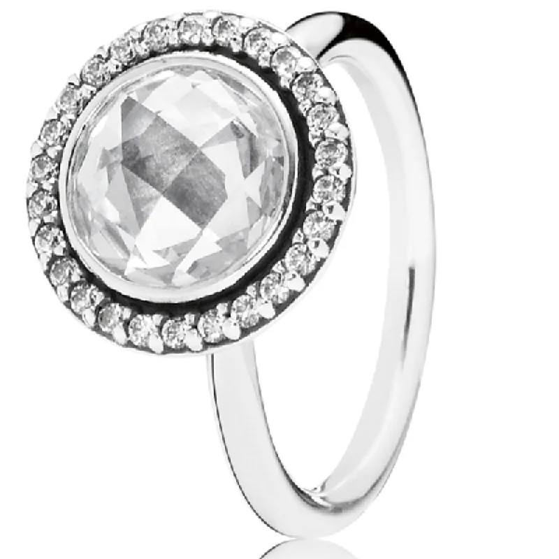 Minimalist Fashion Rings in Stainless Steel with a Single Solitaire CrystalStg Ring Clear Cz Checkerboard Cz Border Size 50