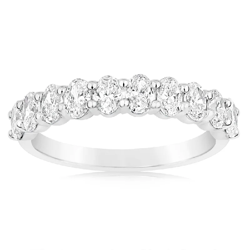 Cathedral - Style Women's Diamond Rings with a Raised Center Setting and Elaborate MetalworkLuminesce Lab Grown 10ct White Gold Eternity Oval Cut Shaped Ring in 1 Carat Diamond