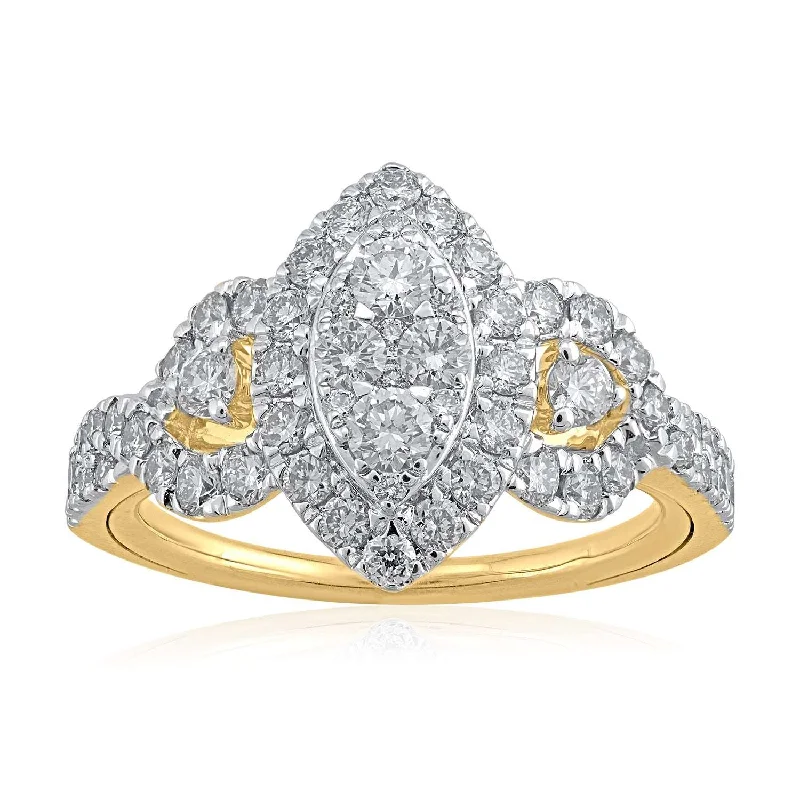 Marquise - Cut Women's Diamond Rings in Palladium for a Unique and Elongated Shape14K YG Cluster Diamond Ring-1pc