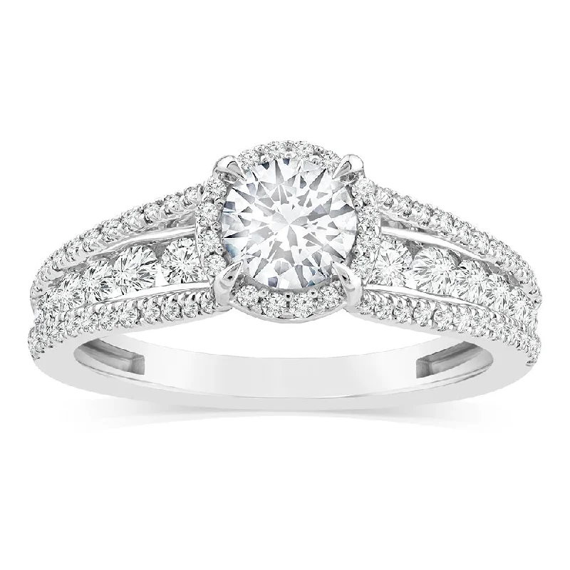 Halo - Style Women's Diamond Rings with a Center Diamond Surrounded by Smaller Diamonds in 18K GoldLuminesce Lab Grown 10ct White Gold 1.50 Carat Diamond Ring