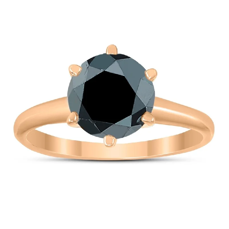 Adjustable Women's Diamond Rings with a Flexible Band for a Comfortable and Custom Fit2 Carat Round Black Diamond Solitaire Ring in 14K Rose Gold