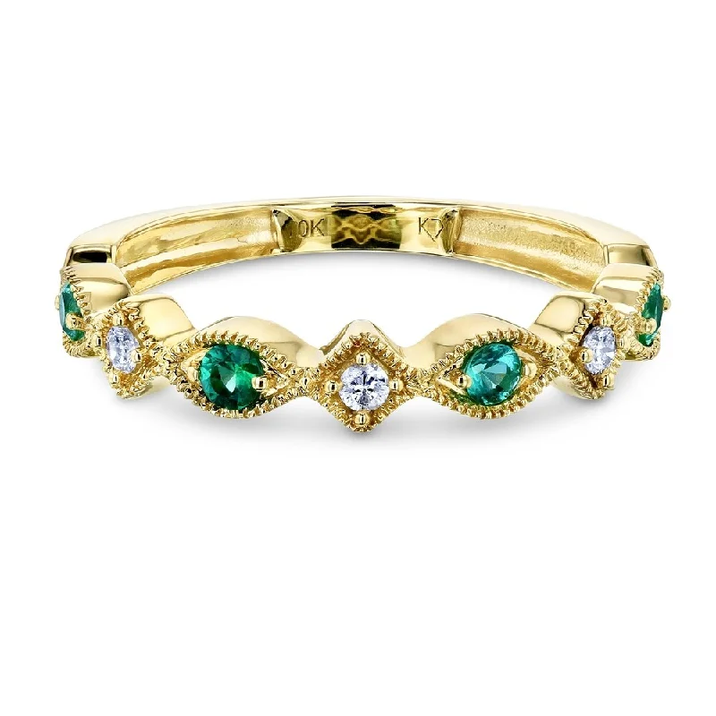 Princess - Cut Women's Diamond Rings in White Gold with a High - Clarity Diamond for a Modern LookAnnello by Kobelli 10k Yellow Gold 1/5ct.tw Alternating Emerald and Diamond Patterned Fashion Stackable Ring