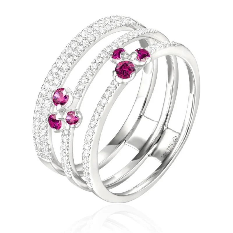 Fashion Rings with Initial Charms in Silver - Plated Metal for a Custom Accessory14K White Gold Ruby And Diamond Flower Ring