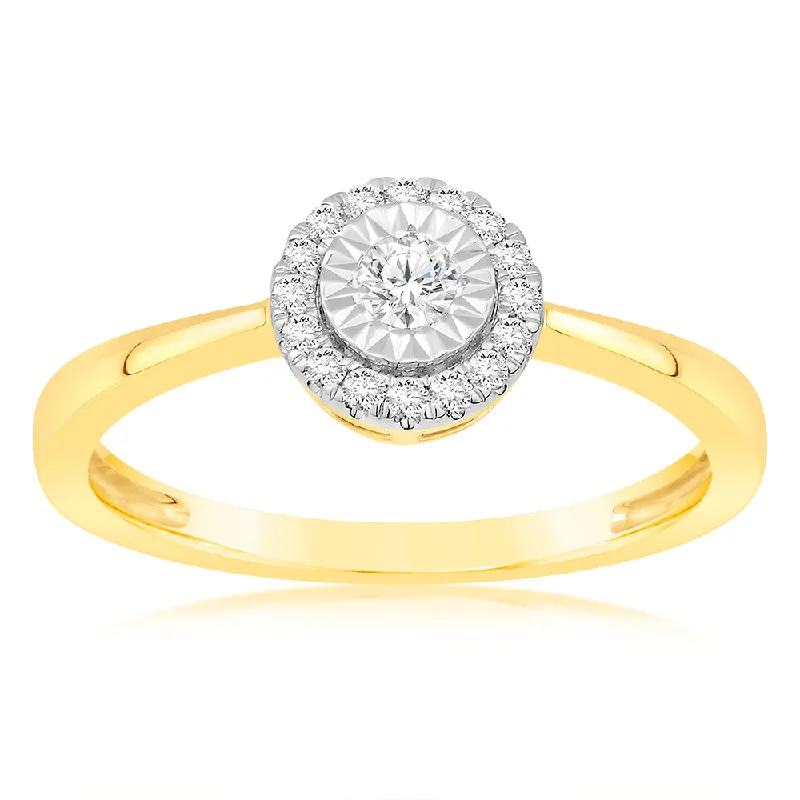 Cluster - Style Women's Diamond Rings with Multiple Small Diamonds Arranged in a Stunning PatternLuminesce Lab Grown 9ct Yellow Gold Solitaire Plain 1/6 Carat Diamond Ring