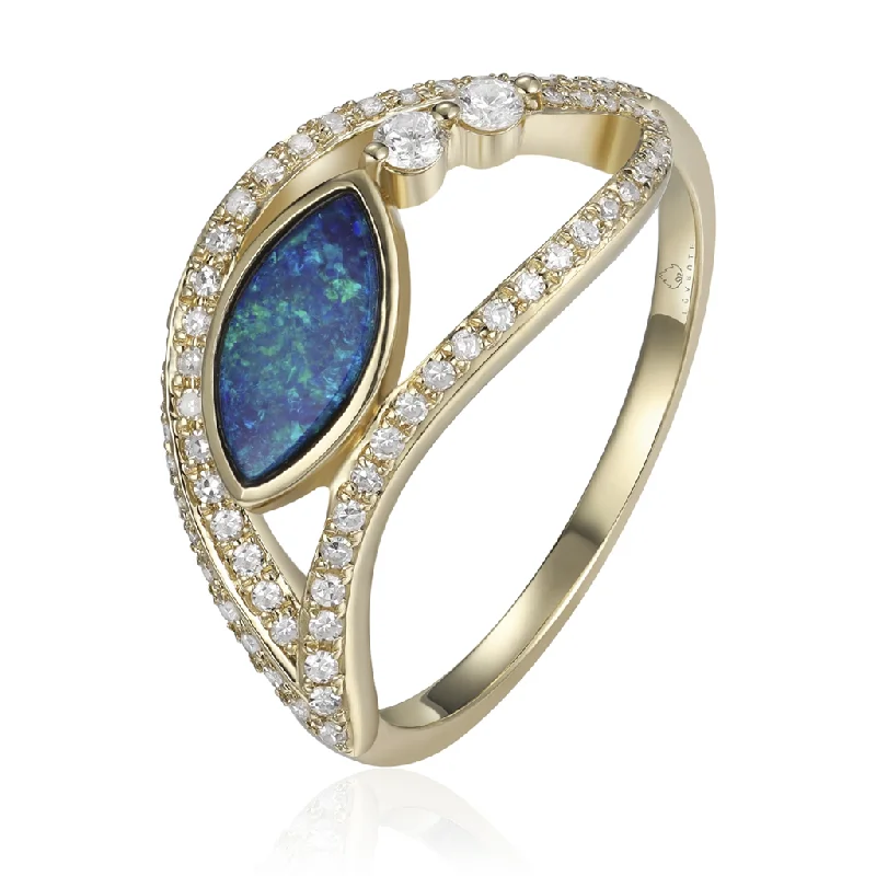 Minimalist Fashion Rings in Stainless Steel with a Single Solitaire Crystal14K Yellow Gold Opal And Diamond Eye Ring