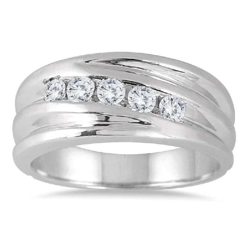 Signature - Design Women's Diamond Rings with a Brand - Specific Pattern and High - Quality Diamonds1/2 Carat TW Five Stone Diamond Men's Ring in 10K White Gold