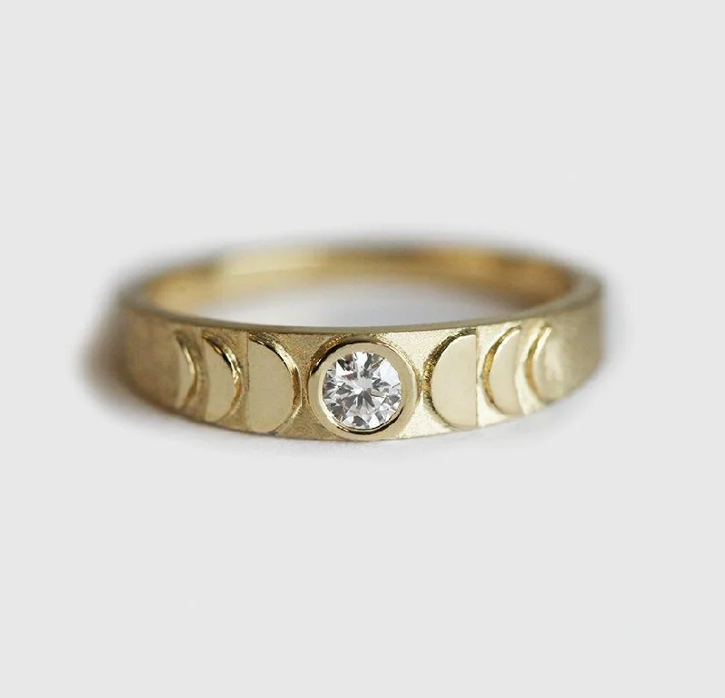 Tennis - Style Women's Diamond Rings with a Continuous Row of Diamonds for a Classic and Versatile LookGold moon phase ring, diamond ring 14k