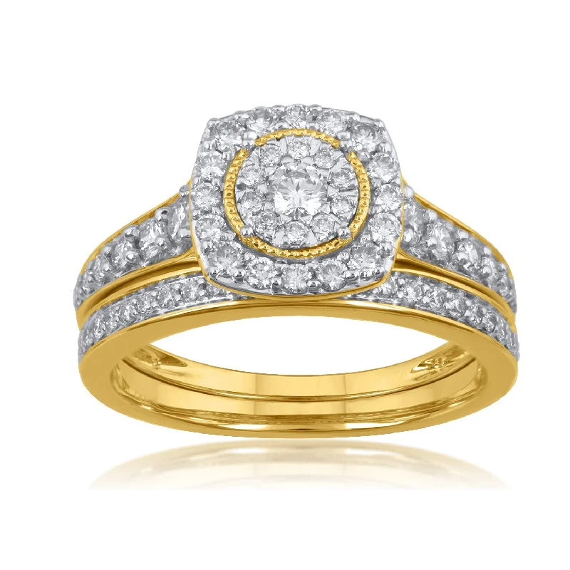 Women's Diamond Rings with Side - Stone Pave Setting for a Sparkling and Continuous Shine18K YG Bridal Diamond Ring-1pc