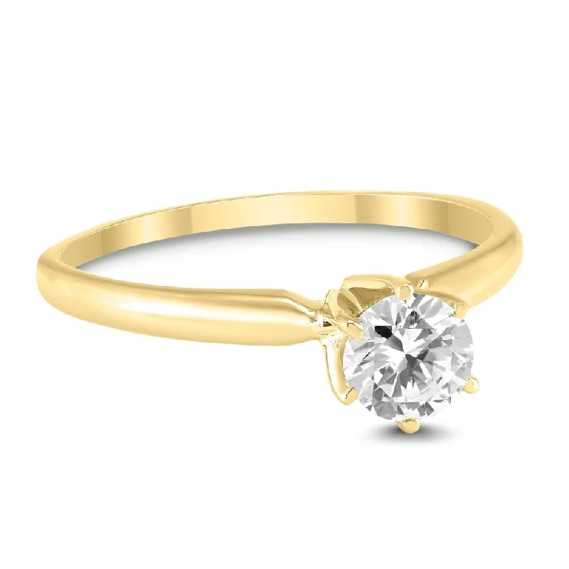 Three - Stone Women's Diamond Rings Symbolizing Past, Present, and Future with Emerald - Cut Diamonds1/2 Carat Round Diamond Solitaire Ring in 14K Yellow Gold