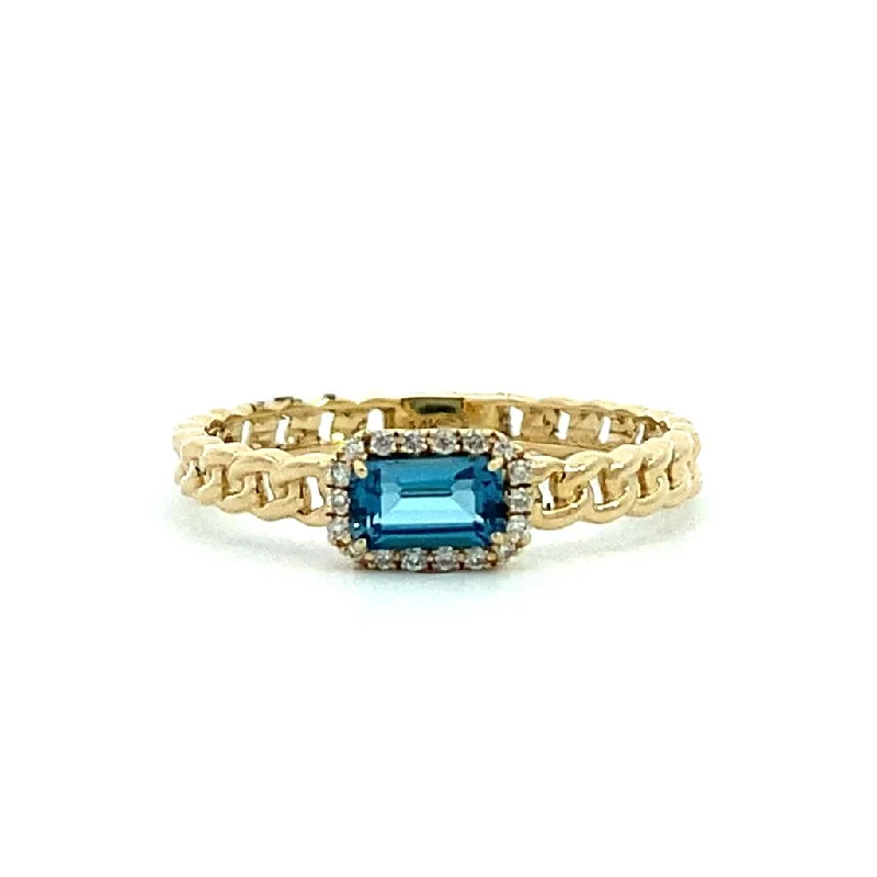 Beaded Fashion Rings in Natural Stones and Cotton Cord for a Handmade Aesthetic14K Yellow Gold Blue Topaz And Diamond Ring